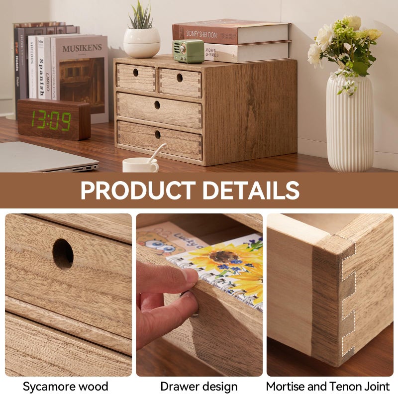 Kirigen Wood Desktop Storage Cabinet/Workspace Document Office necessity Organizer with 4 Drawers/Home,office Letter Mail Sorter with 3 levels/Hold Makeup Box (BR, 3-layer &4 drawers) Dark brown - Image 4